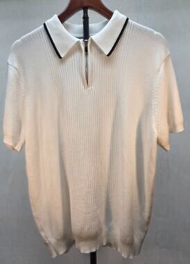 PJ Paul Jones Mens Retro Knit Polo SHirt XL White Quater Zip Ribber Short Sleeve